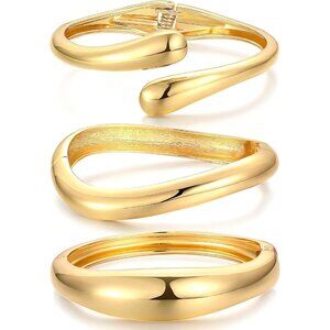 Chunky Bangle Bracelets for Women, Dainty 14k Gold Plated Big Stackable Bangles